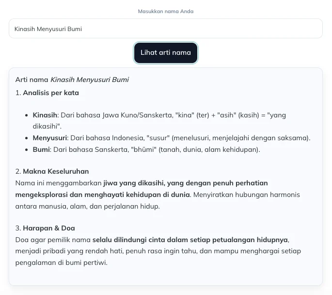 cek arti nama kinasih menyusuri bumi