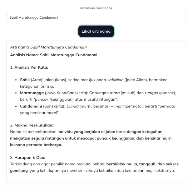 mengecek arti nama anak denny caknan menggunakan tools cek arti nama dari berinama